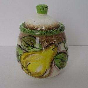 fruit decorated covered ceramic pot